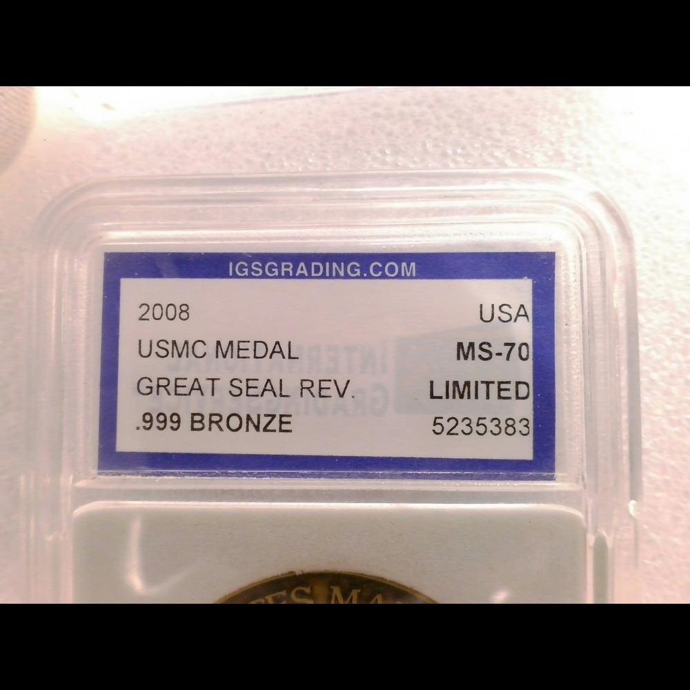 USMC Bronze Medal IGS Graded MS70 Limited Edition Great Seal Reverse - Picture 5 of 5